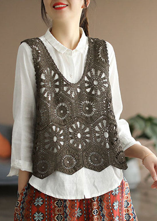 Chocolate Hollow Out Knit Vest Sleeveless