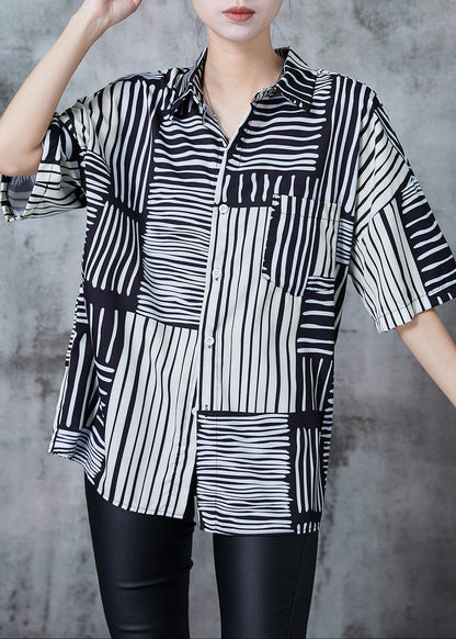 Diy Black Oversized Striped Chiffon Blouses Summer