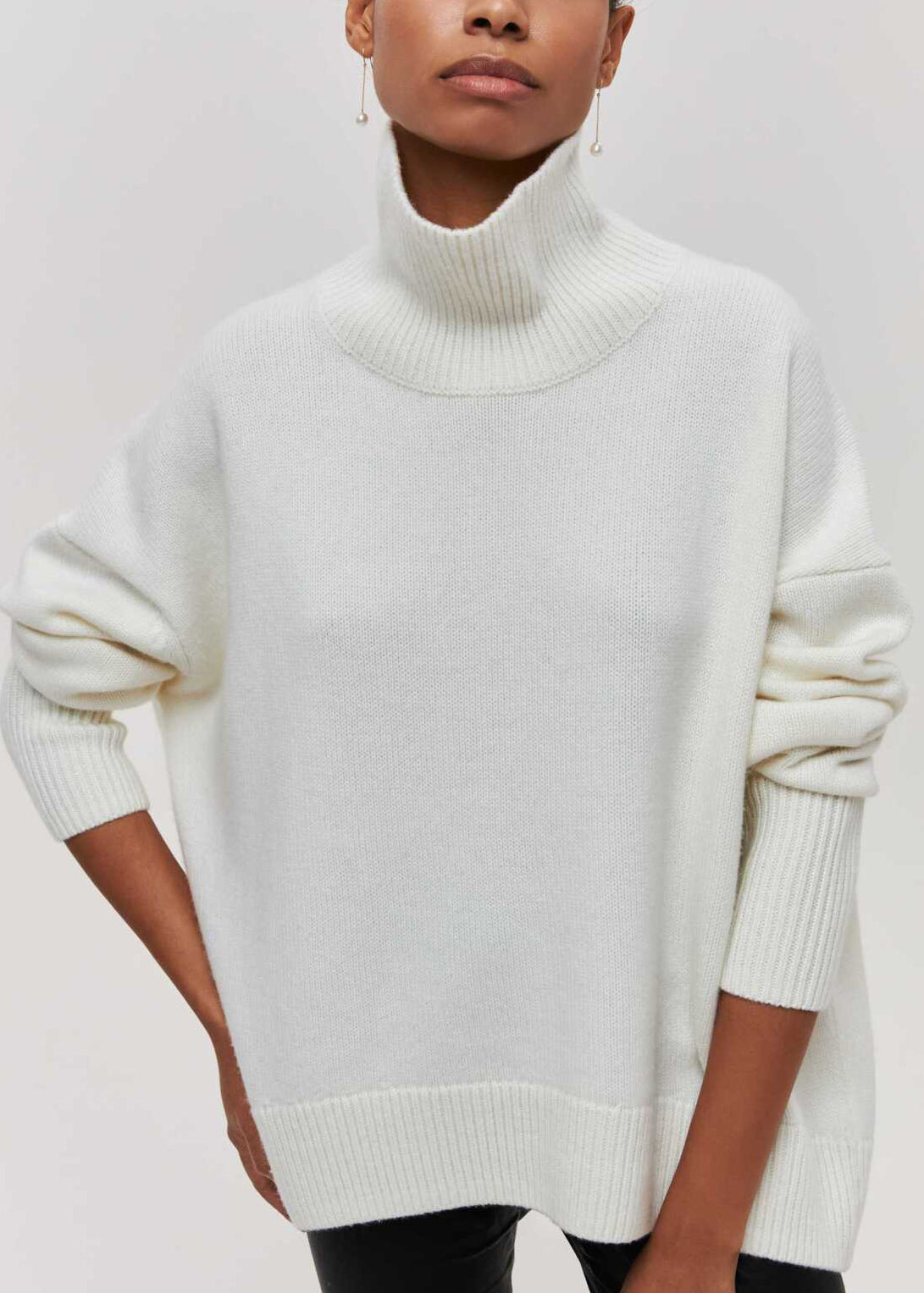 American Style Black Hign Neck Loose Knit Sweaters Spring