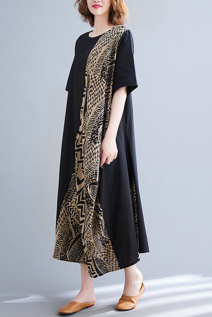 Summer Stitching Print Dress Long Beach Dress