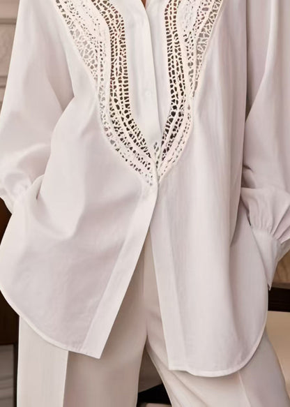 Italian White Oversized Hollow Out Cotton Shirt Top Spring