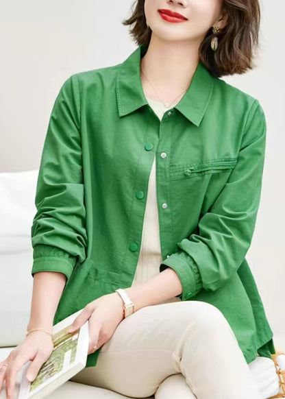 Tea Green Oversized Cotton Shirt Tops Spring