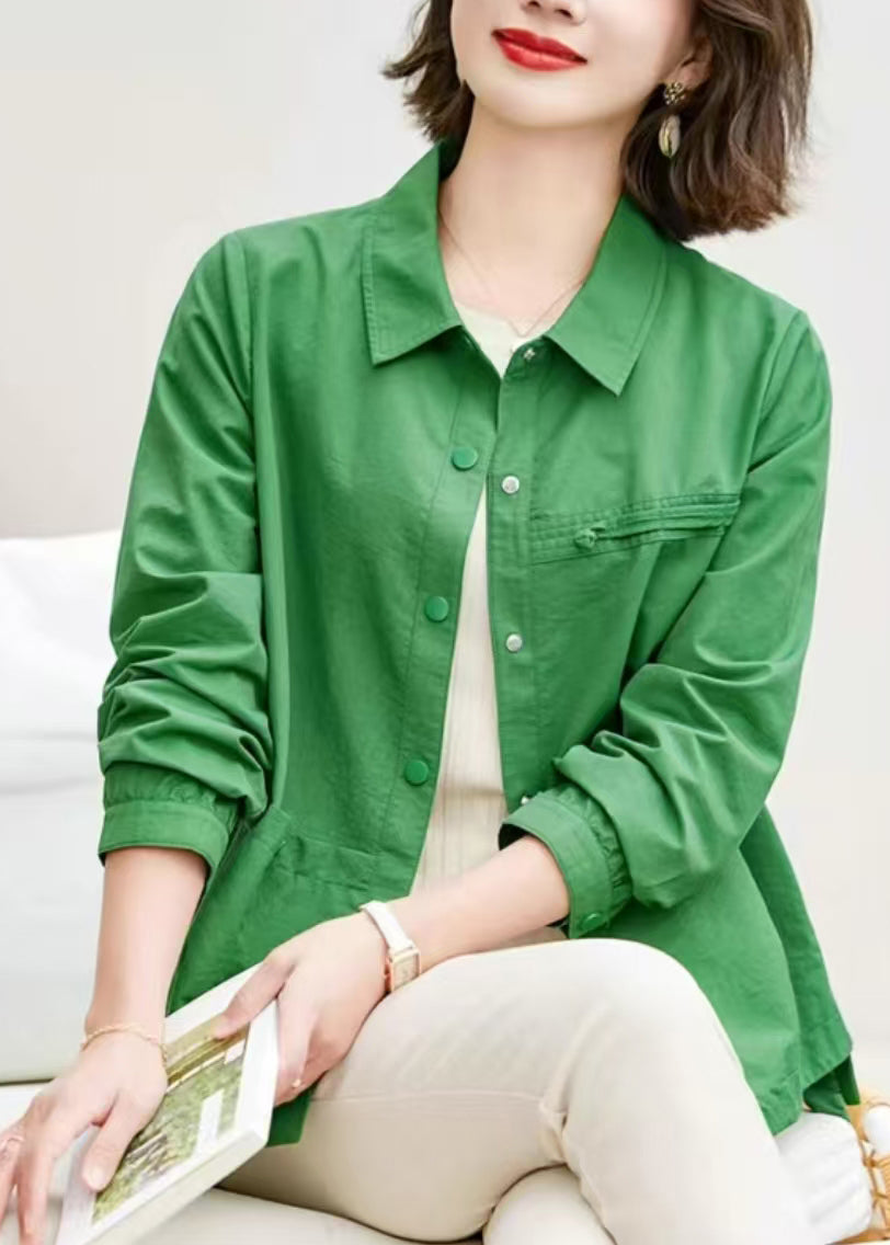 Tea Green Oversized Cotton Shirt Tops Spring