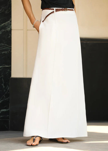 Fine White High Waist Pockets Maxi Skirts Summer