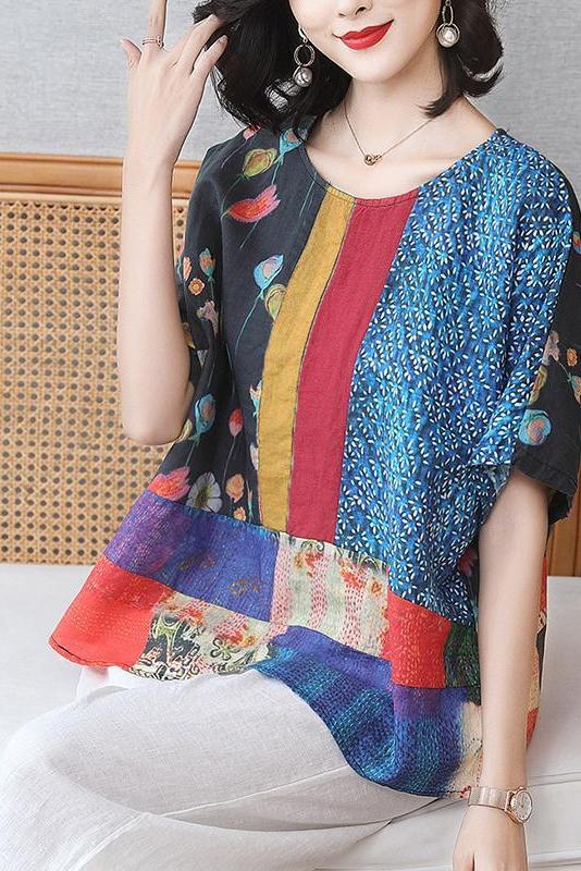 Summer Printed Wommen Loose Linen T-shirt
