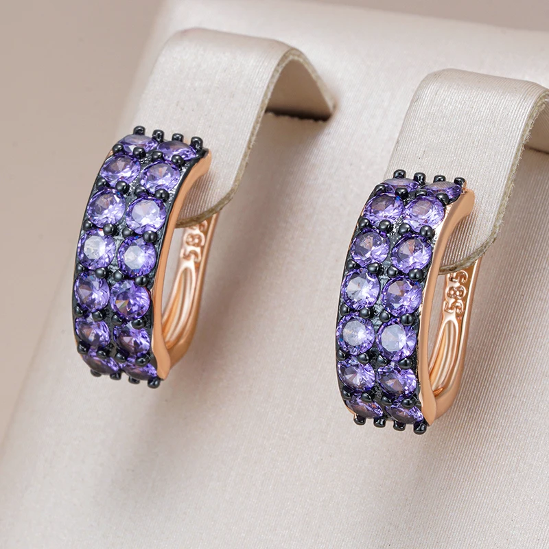 Purple Crystals Hoop Earrings
