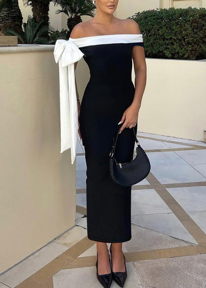 Summer Cold Shoulder Bow Slimming Dress