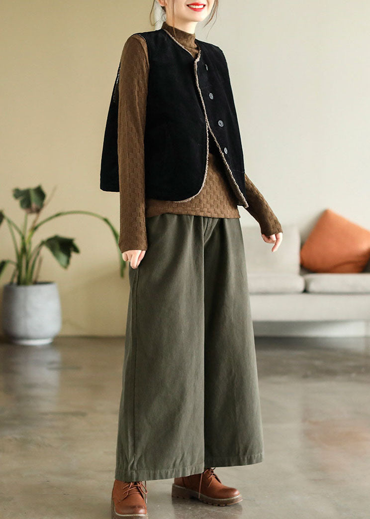 Fitted Mulberry O-neck Fuzzy Wool Lined Thick Corduroy Vest Tops Winter