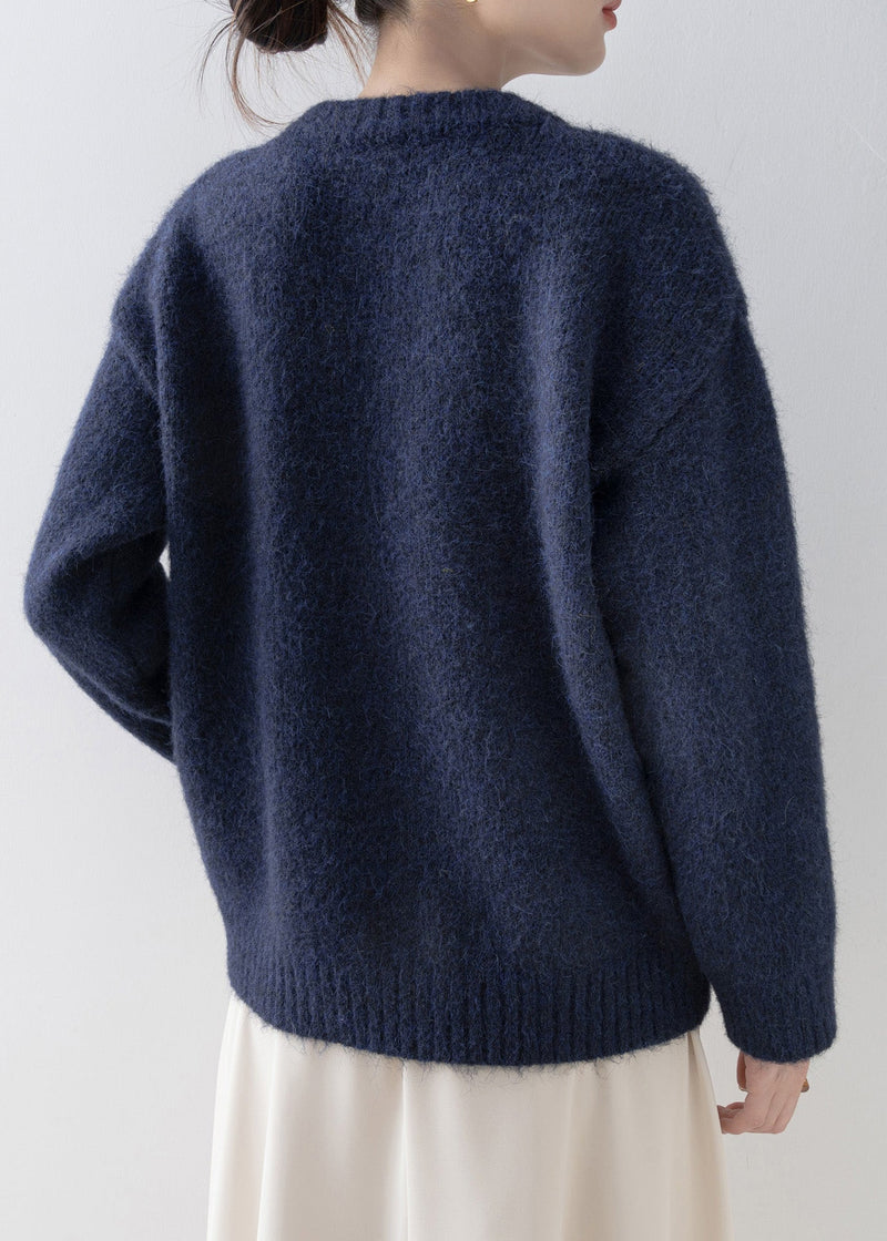 Simple Navy O Neck Knit Pullover Spring