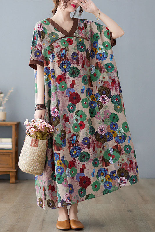 -summer Loose Cotton Linen Short Sleeve Dress