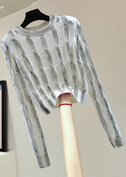 Handmade Yellow O-neck Striped Patchwork Knit Sweater Spring
