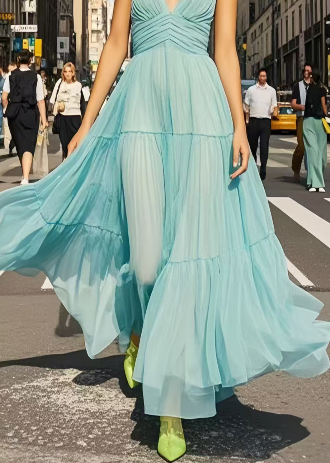 Light Blue Exra Large Hem Chiffon Cami Dresses Summer