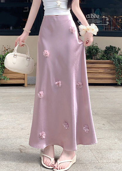 Stylish Pink High Waist Silk Skirt Summer