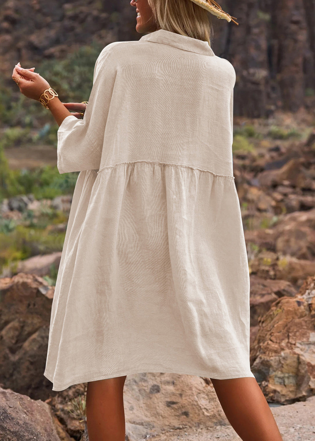 Apricot Peter Pan Collar Cotton Vacation Dresses Summer