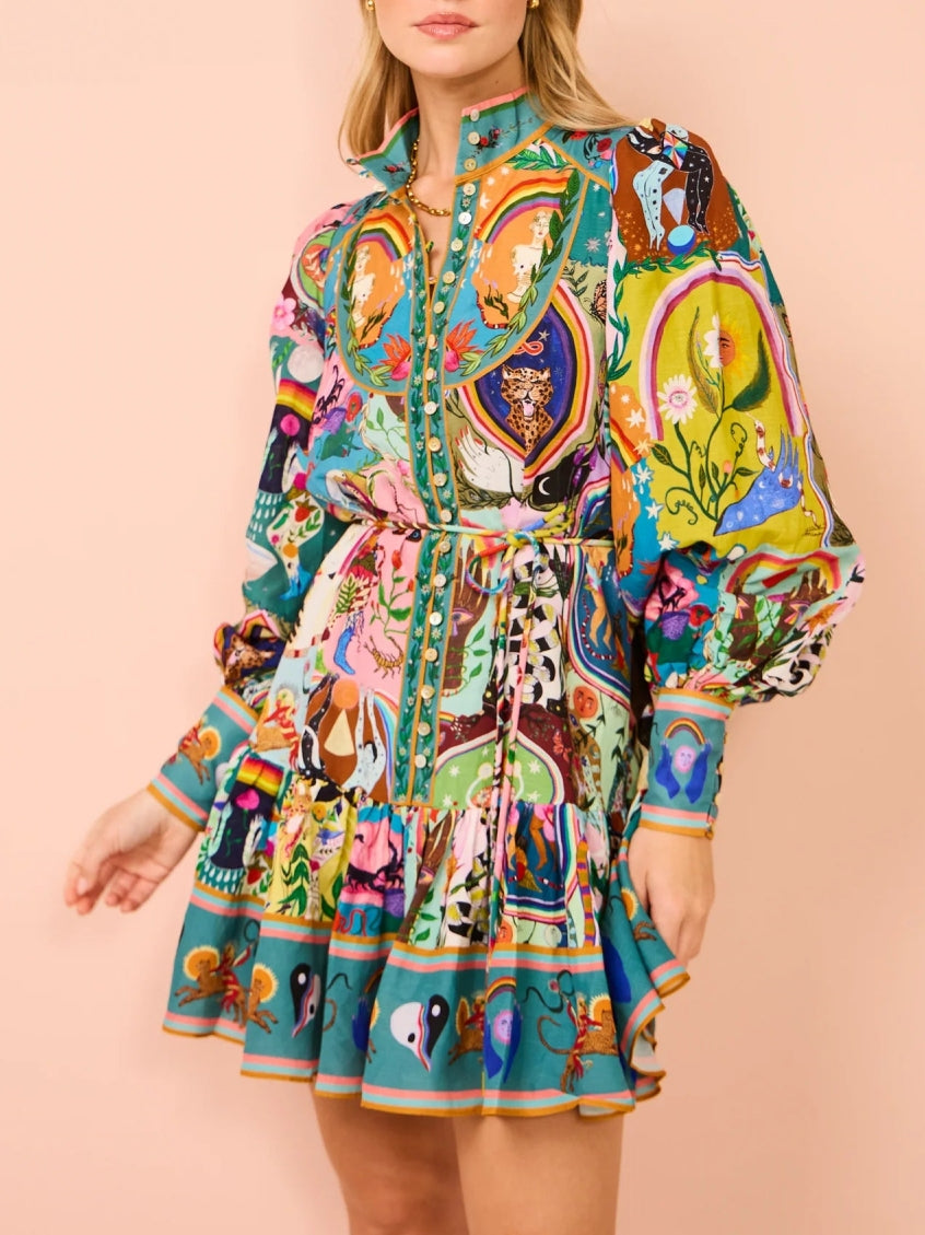 Graffiti Evergreen Printing Mini Dress