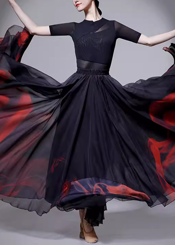 Black Tie Dye Layered Silk a Line Skirt