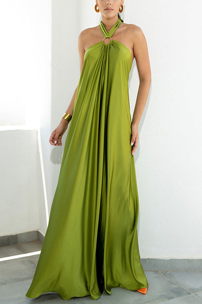 Classy and Fabulous Satin Halter Backless Party/vocation Maxi Dress