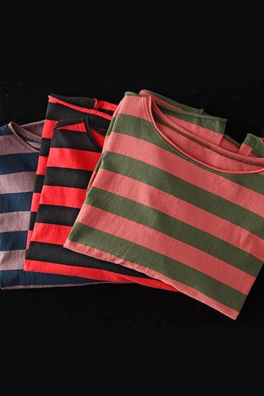 Limited Stock- 100% Cotton Spring Striped T-shirt