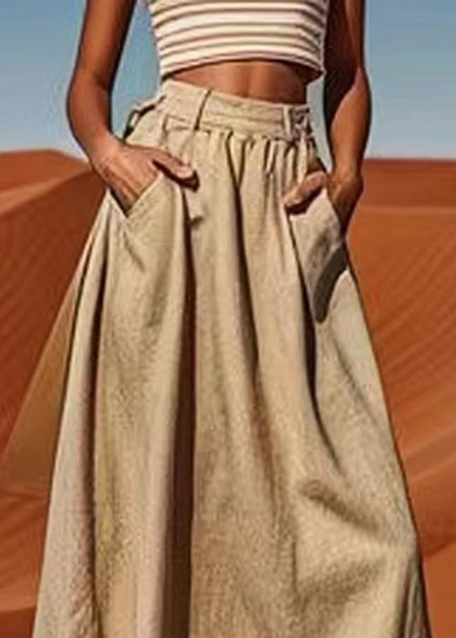 Linen Pockets High Waist Cotton Maxi Skirts Summer