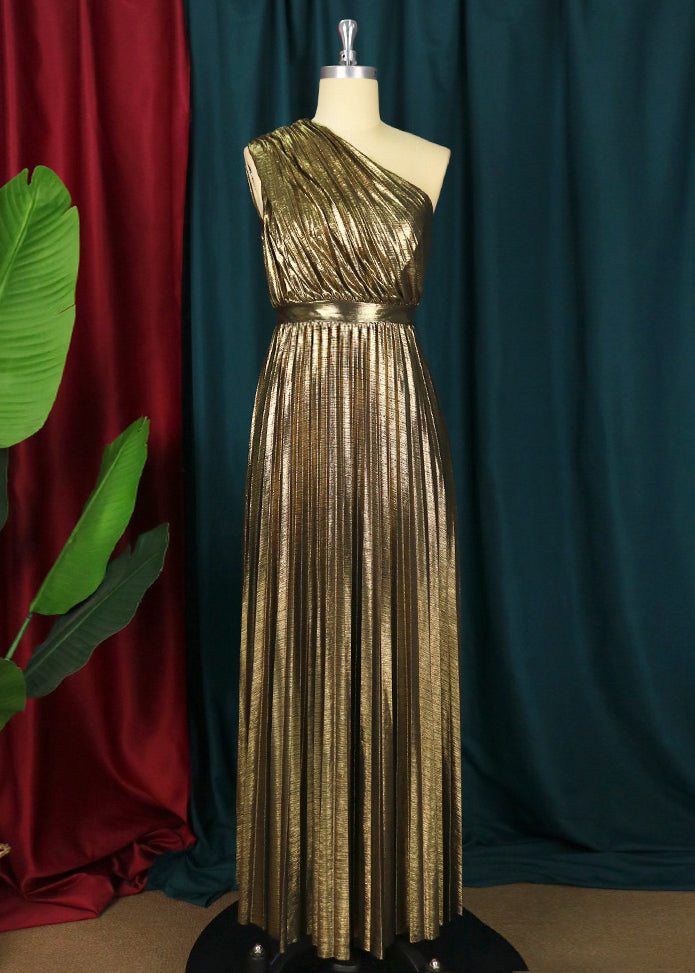Brown One Shoulder Cinched Pleated Party Dress Summer
