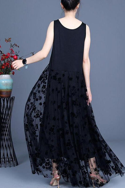Lace Retro Stitching Maxi Pinafore Dress