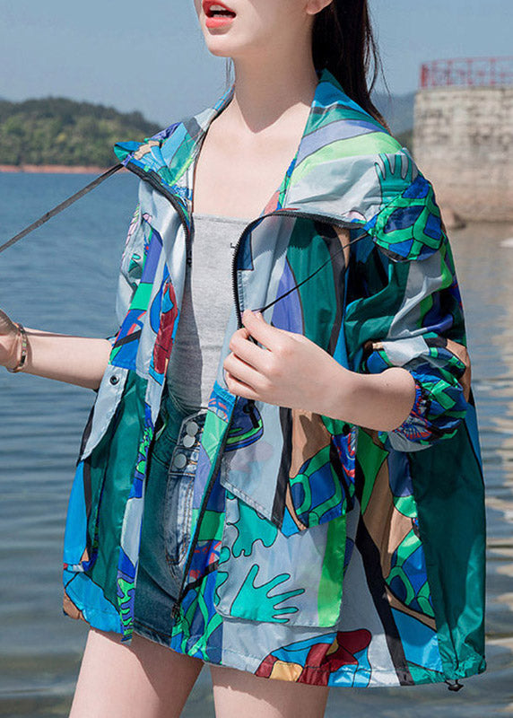 Beach Print Zippered Hoodie Upf 50+ Coat Jacket Spring