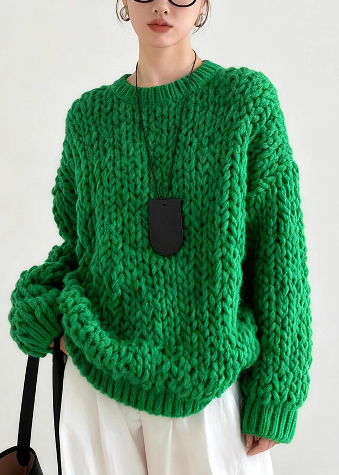Diy Tea Green Oversized Cable Knit Sweater Tops Winter