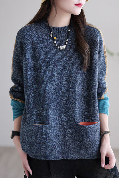 -short Sweater Round Neck Loose Long-sleeved Knitted Top