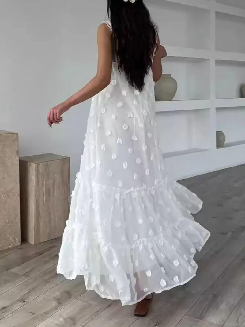 Flower Decor A-line Layered Loose Maxi Dress