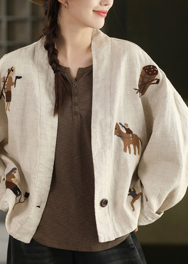 Linen Embroidered Button Cozy Coats Fall