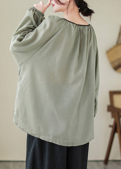 Green Low High Design Ramie Tops Spring