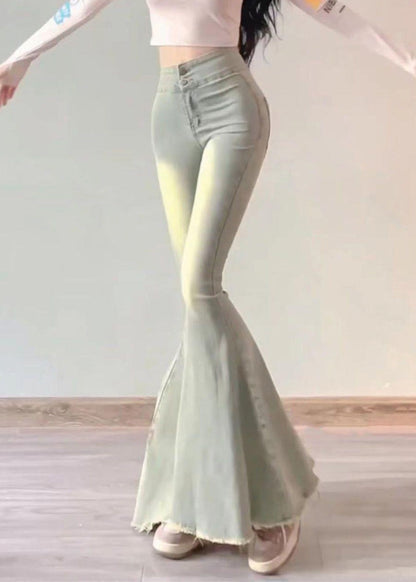 Light Blue Pockets High Waist Denim Flared Trousers Pants Summer