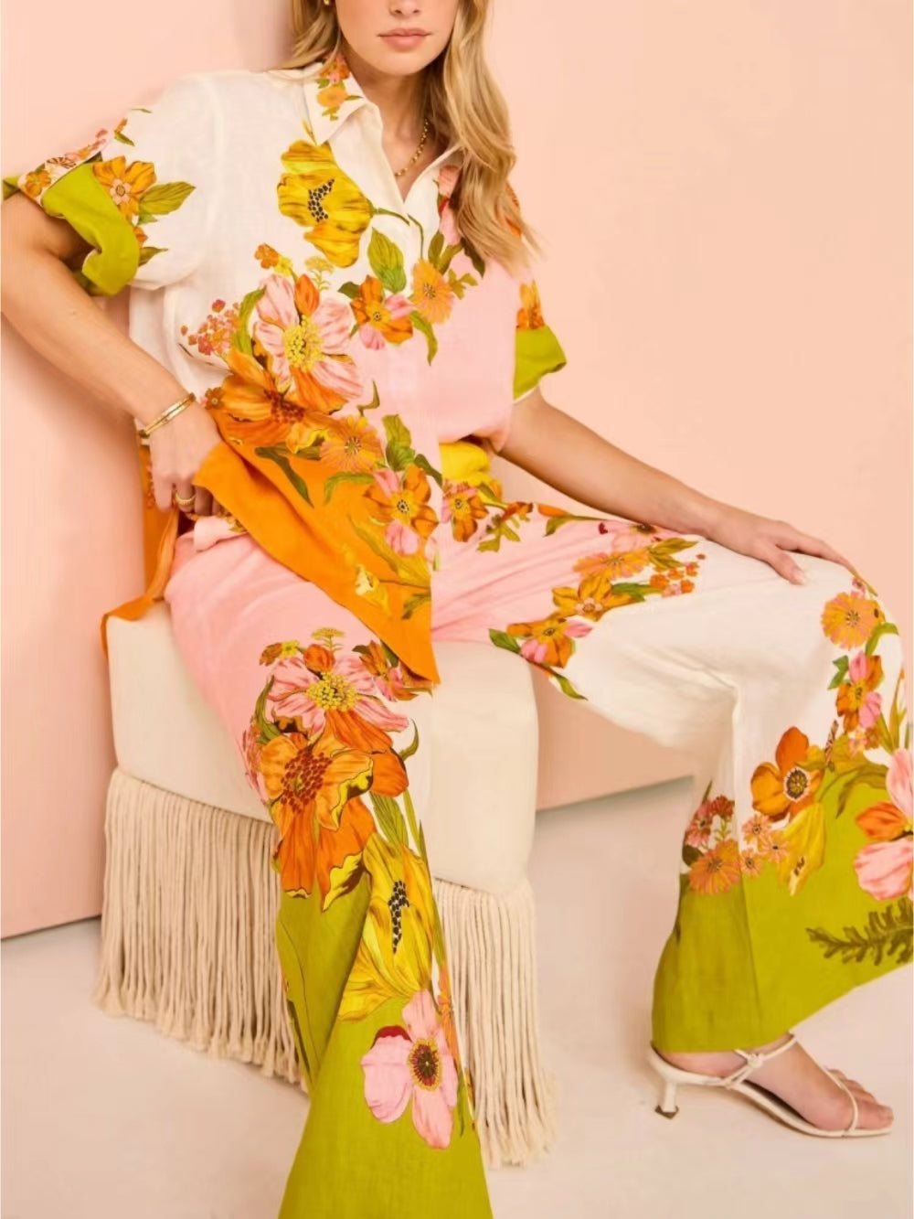 Modern Feel Sophisticated Unique Print Button Down Oversized Blouse