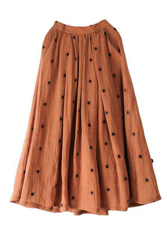 Retro Striped Polka Dots Pockets Linen Skirt Summer