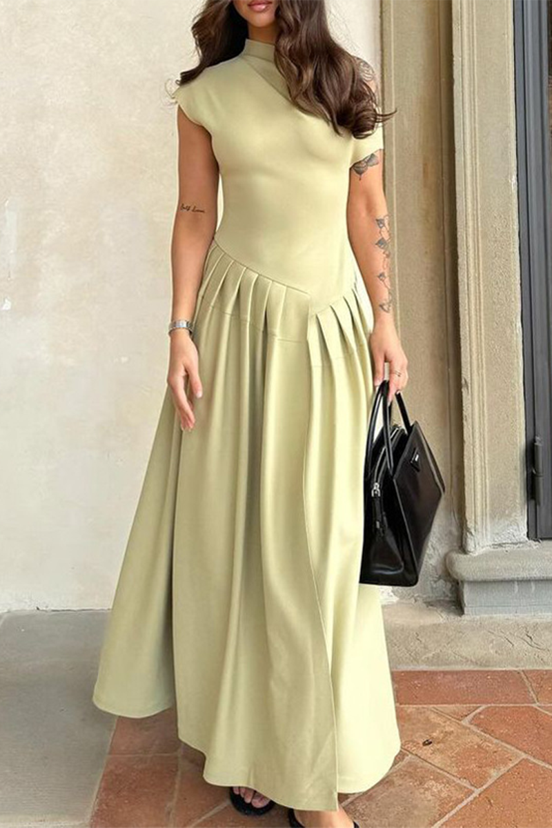 Street Color Ruched Irregular Oblique Collar Sleeveless Dresses(3 Colors)