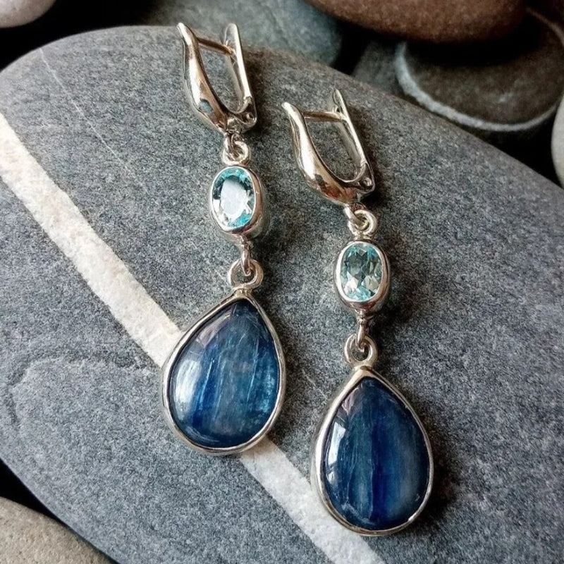 Blue Stone Drop Earrings