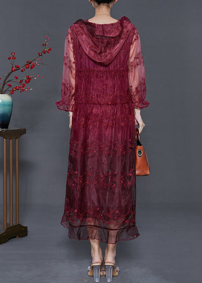 Mulberry Embroidered Organza Hooded Cardigan Summer