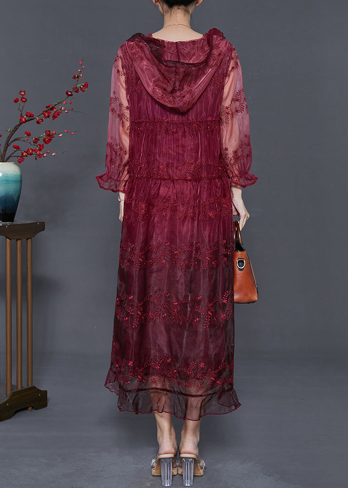Mulberry Embroidered Organza Hooded Cardigan Summer