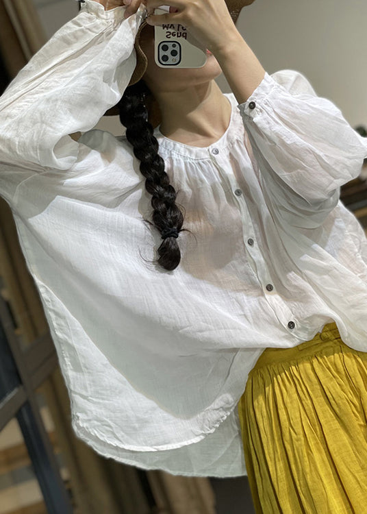 Pink O Neck Button Patchwork Cotton Shirt Top Spring