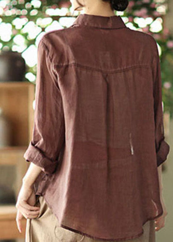 Chocolate Peter Pan Collar Ramie Top Spring