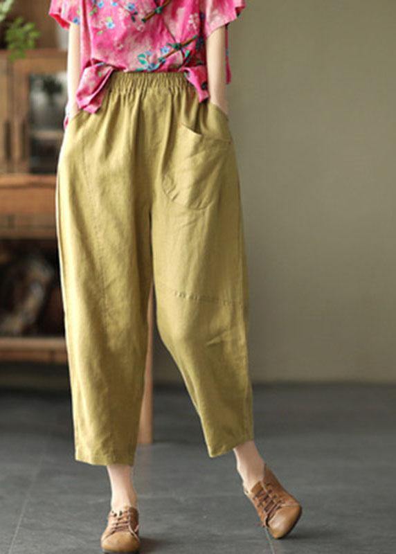 Stylish Yellow Linen Pockets Patchwork Summer Pants