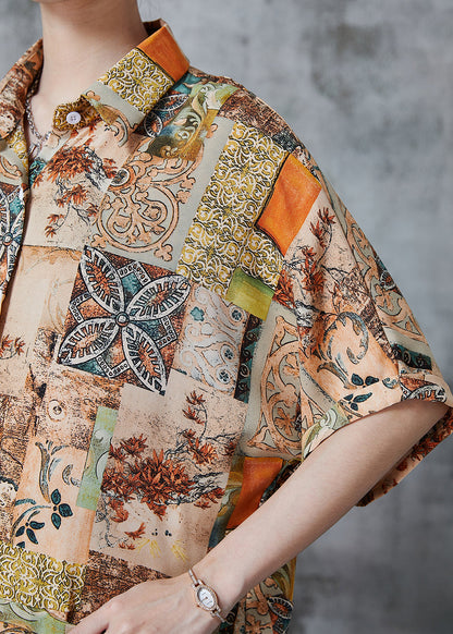 Khaki Oversized Print Chiffon Shirt Dress Summer