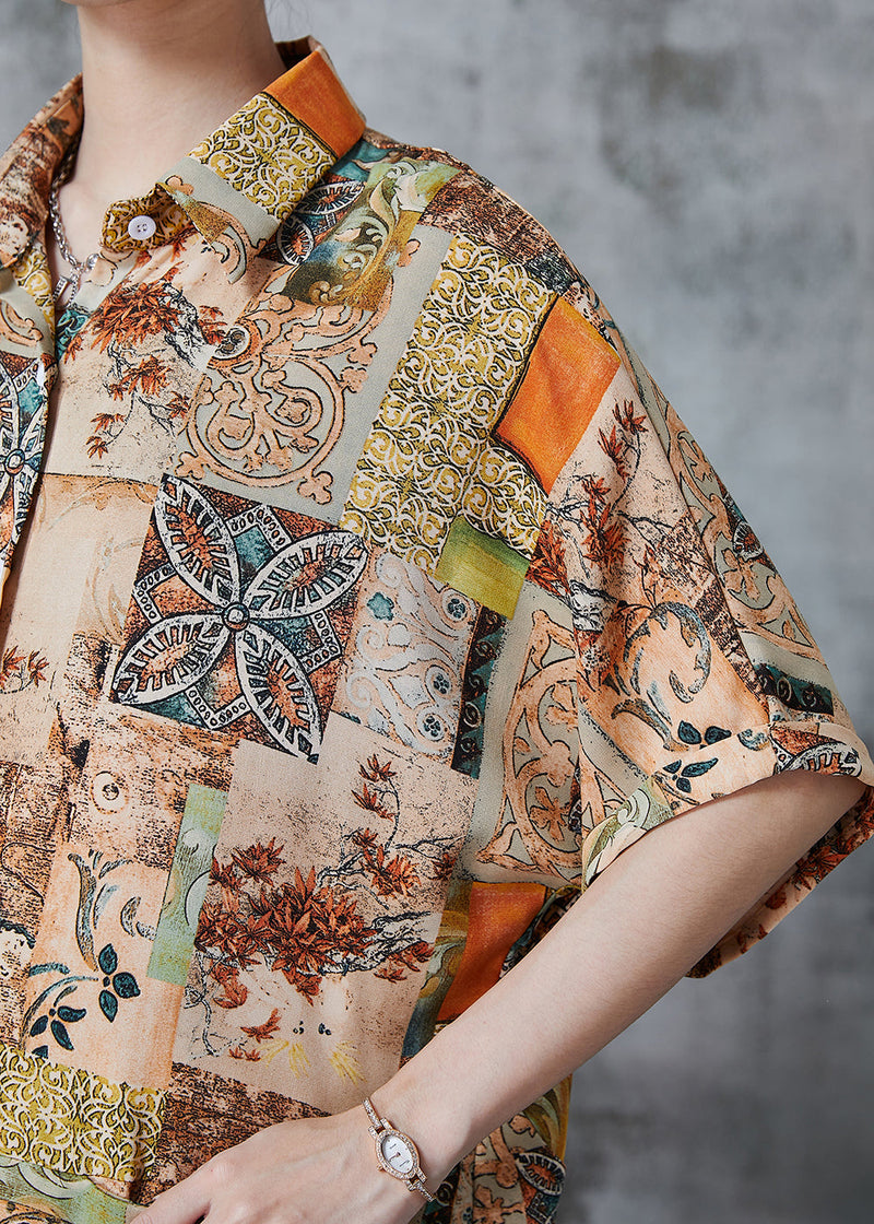 Khaki Oversized Print Chiffon Shirt Dress Summer