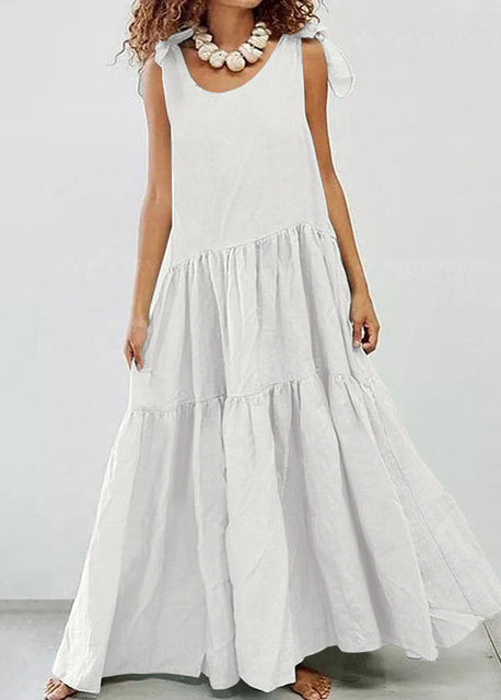 V-neck Cotton and Linen Dress Sleeveless
