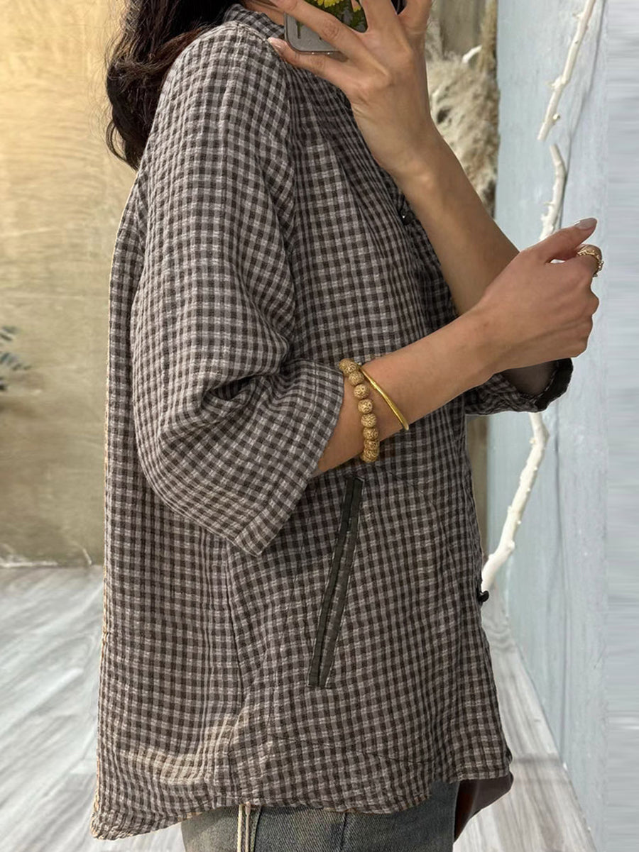 Retro Plaid Summer Cotton Button-up Shirt