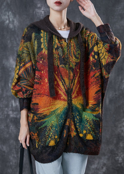 Chocolate Hooded Tie Dye Knit Jacket Winter