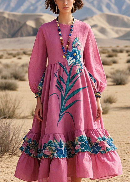 Rose Ruffled Print Cotton Dress Fall