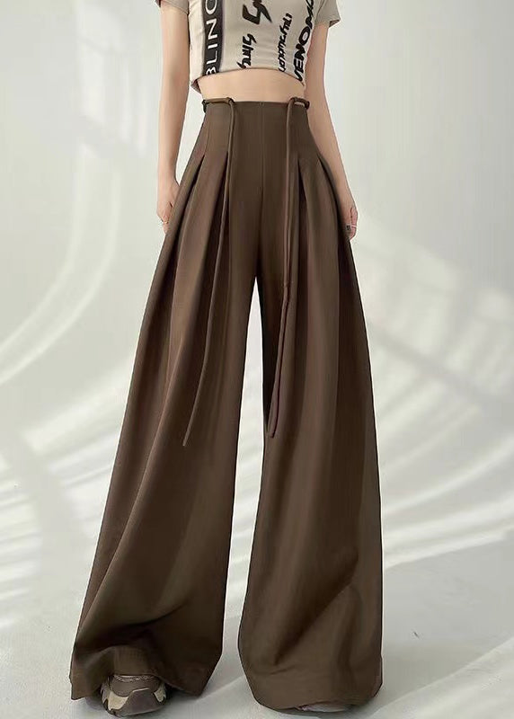 New Coffee High Waist Wrinkled Wide Leg Pants Fall