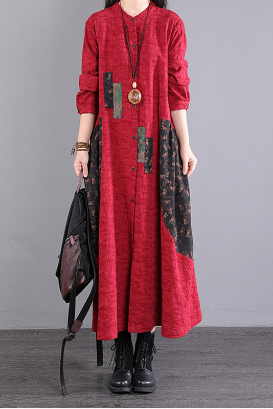 Fall Long Sleeve Dress Loose Cotton Dress
