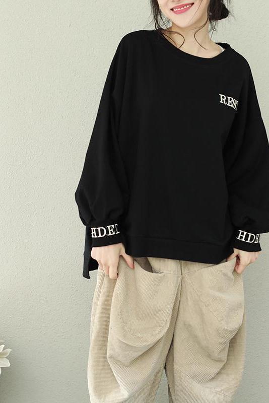 Loose Pure Color Print Cotton Fleece Tops